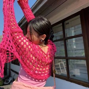 Unique cute knit hot pink top